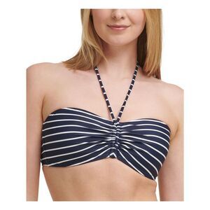 TOMMY HILFIGER Women's Navy  Center-Bust Halter Tie Bandeau Swimsuit Top M